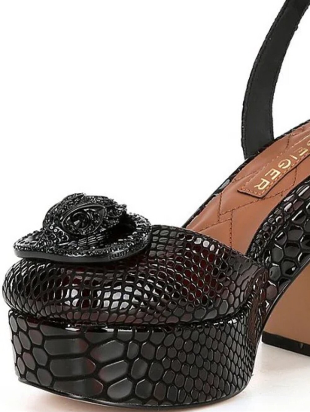 Kurt Geiger Chelsea  Black Faux-Snakeskin Platform Slingback Heels Size 40/US 9 - Picture 7 of 11